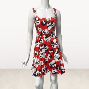 CeCe by Cynthia Steffe Floral Orange Blue & White Hawaii Vacation 90s Drop Waist